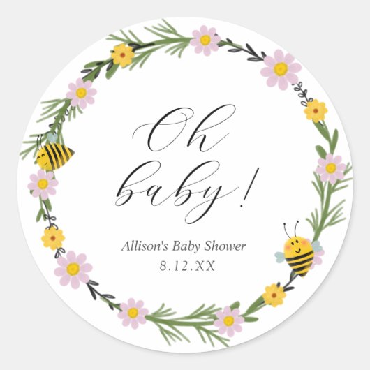 Bijen Baby shower Ronde Sticker (Voorkant)