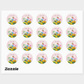 Bijen Baby shower Roze Bloemen Fopspeen Ronde Sticker (Vel)