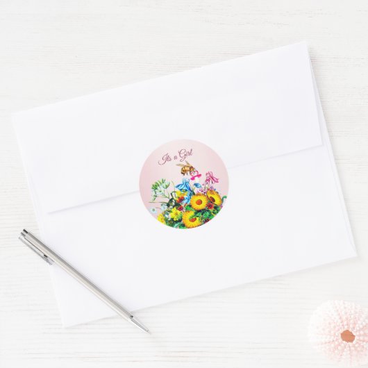 Bijen Baby shower Roze Bloemen Fopspeen Ronde Sticker (Envelop)
