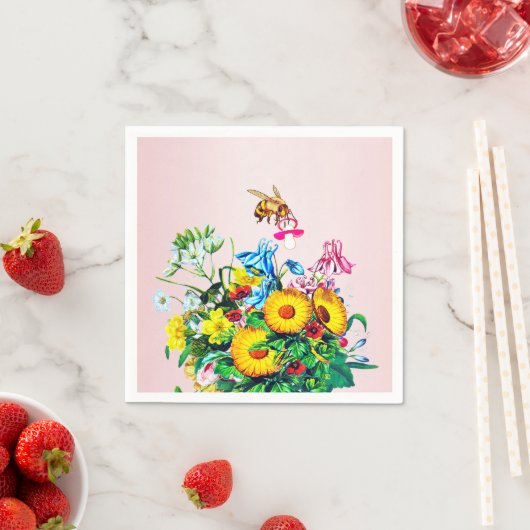 Bijen Baby shower Roze Bloemen Fopspeen Servet (Insitu)