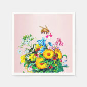 Bijen Baby shower Roze Bloemen Fopspeen Servet (Voorkant)