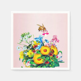 Bijen Baby shower Roze Bloemen Fopspeen Servet