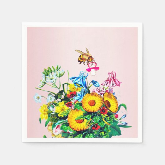 Bijen Baby shower Roze Bloemen Fopspeen Servet (Voorkant)