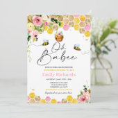 Bijen Baby shower Roze Spring Floral Oh Babee Kaart (Staand voorkant)