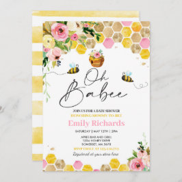 Bijen Baby shower Roze Spring Floral Oh Babee Kaart