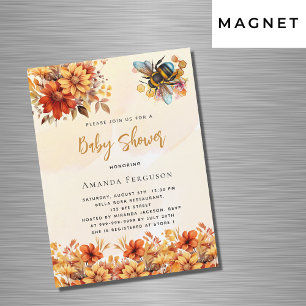 Bijen Baby shower sinaasappel herfst bloemen luxe Magnetische Uitnodiging