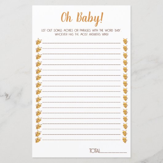Bijen Baby shower Spel. Films, liedjes, zinnen. (Voorkant)