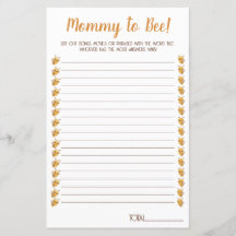 Bijen Baby shower Spel. Films, liedjes, zinnen.