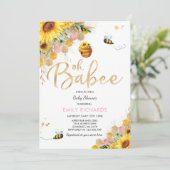 Bijen Baby shower Uitnodiging Floral Babee Shower (Staand voorkant)