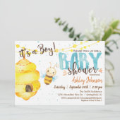 Bijen Baby shower uitnodiging, jongen Kaart (Staand voorkant)