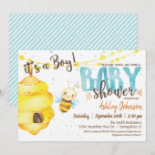 Bijen Baby shower uitnodiging, jongen Kaart (Voorkant / Achterkant)