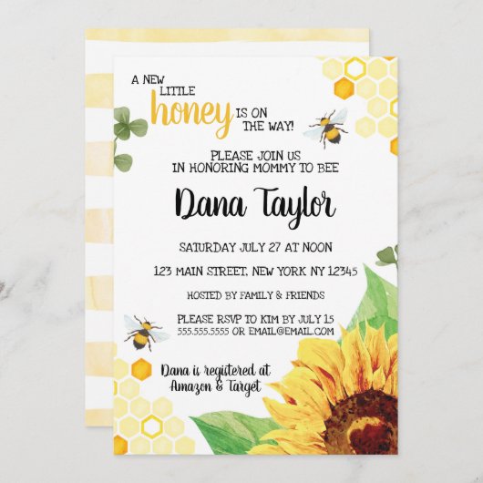 Bijen Baby shower Uitnodiging - mammie om te worde (Voorkant / Achterkant)