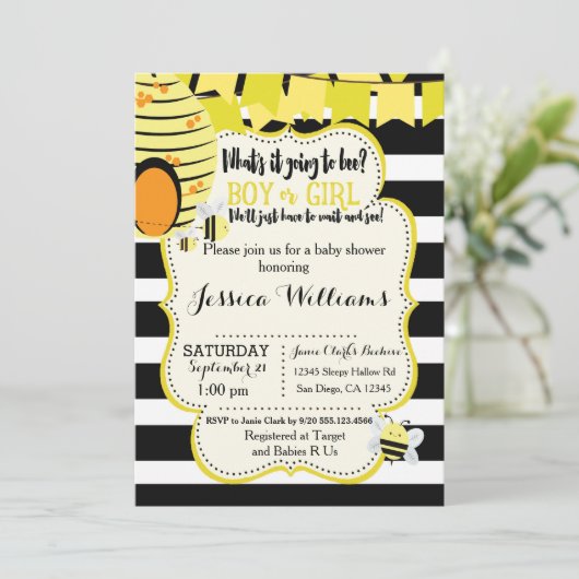 Bijen Baby shower Uitnodiging of Gender Reveal Par (Staand voorkant)