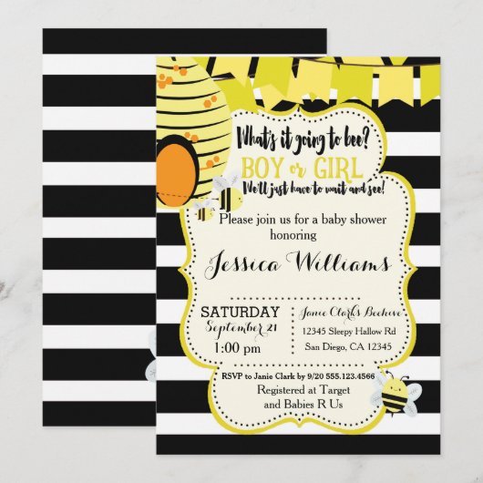 Bijen Baby shower Uitnodiging of Gender Reveal Par (Voorkant / Achterkant)