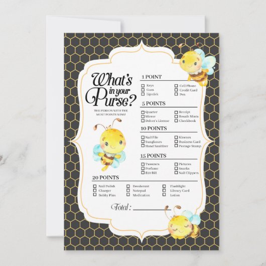 Bijen Baby shower wat er in je portemonnee spel Kaart (Voorkant)