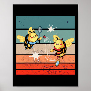 Bijen Badminton Dynamisch Cartoonesk Kunstwerk Gra Poster