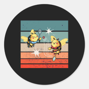 Bijen Badminton Dynamisch Cartoonesk Kunstwerk Gra Ronde Sticker