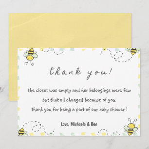 Bijen bedankkaartjes, Baby Shower Moedertje Bijenm Bedankkaart