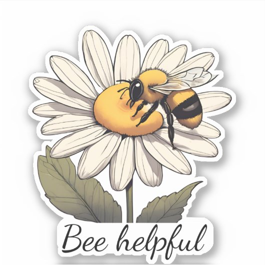 Bijen Behulpzaam Sweet Bumblebee op Daisy Waterdic Sticker (Voorkant)