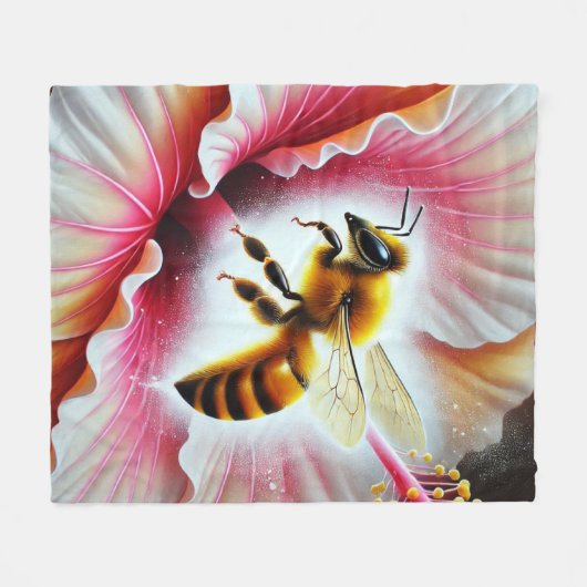 Bijen bestuiven een bloeiende hibiscusbloem fleece deken (Voorkant (Horizontaal))
