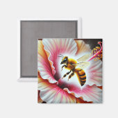 Bijen bestuiven een bloeiende hibiscusbloem magneet (Voorkant / Achterkant)