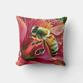 Bijen bestuiven een levendige hibiscusbloem kussen