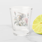 Bijen bestuiven roze wilde bloemen shot glas (Achterkant)