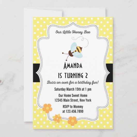 Bijen Birthday Party Invitation Yellow Kaart (Voorkant)
