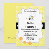 Bijen Birthday Party Invitation Yellow Kaart (Voorkant / Achterkant)