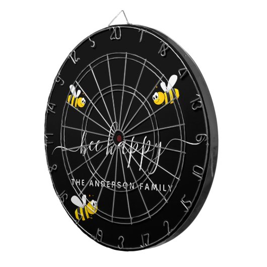 Bijen blij hommels zwart monogram dartbord (Voorkant Rechts)