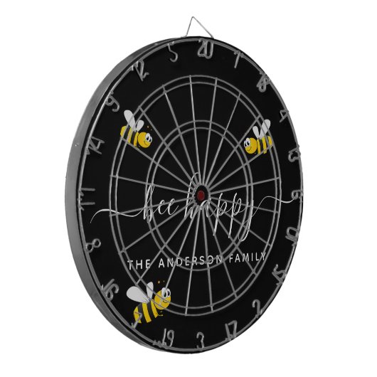 Bijen blij hommels zwart monogram dartbord (Voorkant Links)