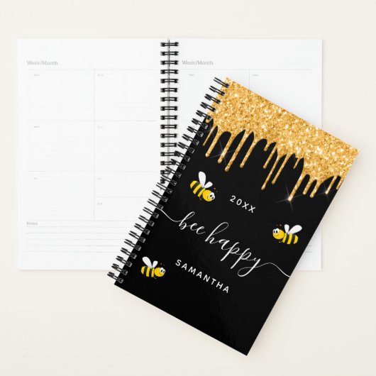 Bijen blij zwarte hommel bijen glitter monogram 20 planner (Display)