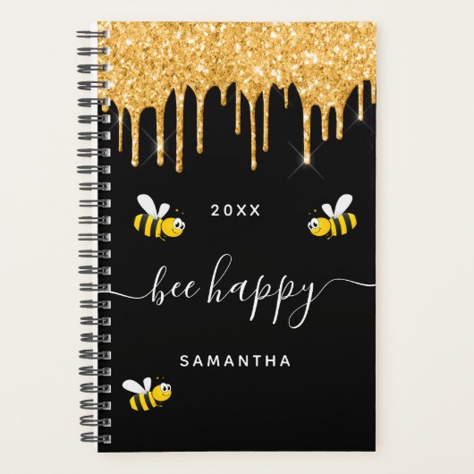 Bijen blij zwarte hommel bijen glitter monogram 20 planner (Voorkant)