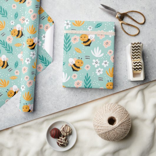Bijen Bloemen Bladeren  Cadeaupapier (Crafts)