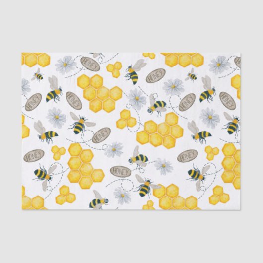 Bijen, bloemen en honing tissuepapier (Voorkant)