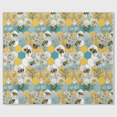 Bijen Bloemen Honingraat Patroon met Daisies Cadeaupapier (Vlak)