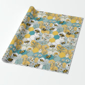 Bijen Bloemen Honingraat Patroon met Daisies Cadeaupapier (Uitgerold)