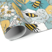 Bijen Bloemen Honingraat Patroon met Daisies Cadeaupapier (Rol Hoek)