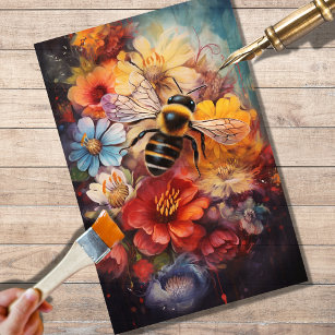 Bijen Bloemen Levendige Kleuren Decoupage Papier