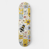 Bijen  Bloemen Patchwork Geel en blauw Persoonlijk Skateboard (Voorkant)