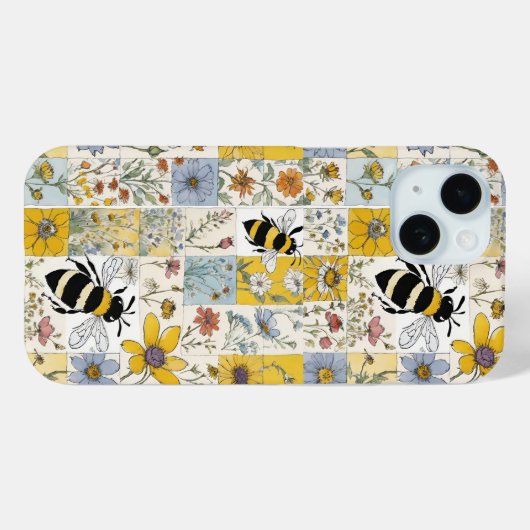  Bijen Bloemen Patchwork in Blues en Yellows Case-Mate iPhone Case (Achterkant (horizontaal))