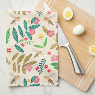 Bijen & bloemen theedoek