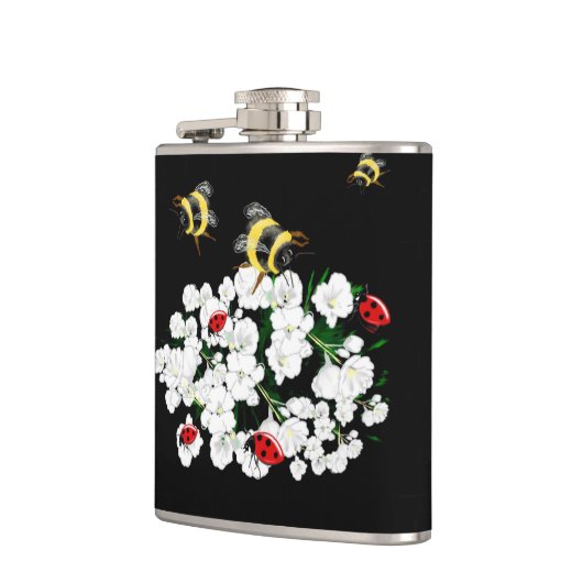 Bijen bloemen witte zwarte kunst door LeahG Heupfles (Links)