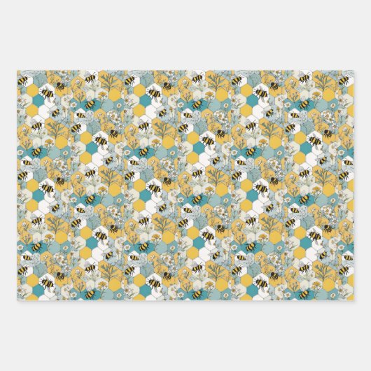 Bijen Bloemen Wrapping Papier Platte Blad Set van  Inpakpapier Vel (Voorkant 3)