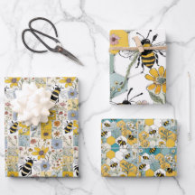 Bijen Bloemen Wrapping Papier Platte Blad Set van 
