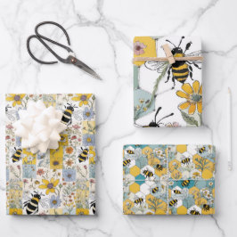 Bijen Bloemen Wrapping Papier Platte Blad Set van  Inpakpapier Vel