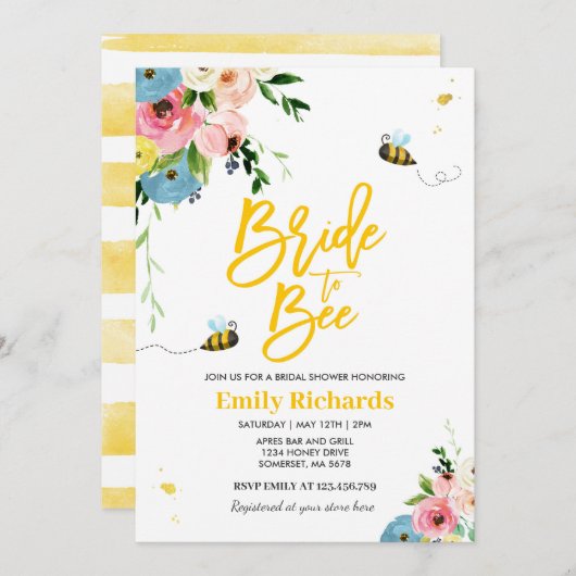 Bijen Bruids Douche Uitnodiging Bloemenbruid om bi (Voorkant / Achterkant)
