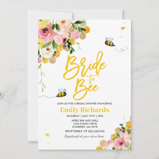 Bijen Bruids Douche Uitnodiging Bloemenbruid om bi (Voorkant)