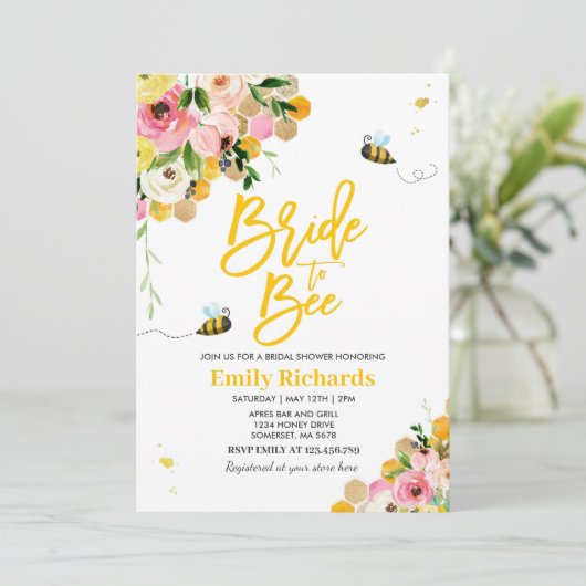 Bijen Bruids Douche Uitnodiging Bloemenbruid om bi (Staand voorkant)