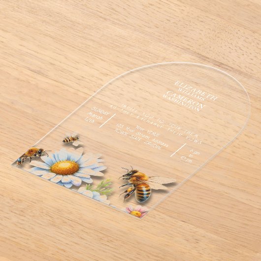 Bijen bruiloft Waterverf Wildflowers Acryl Uitnodigingen (Laagn)